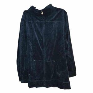 Catherine's Turquoise Velour Cotton Blend Jacket Size 2X 22W 24W Rhinestone